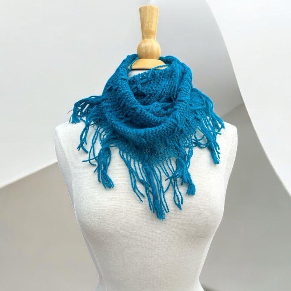 Kimberly C. Elegant Blue Fringed Scarf